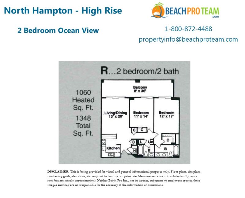 Kingston Plantation - North Hampton Floor Plan R - 2 Bedroom Ocean View